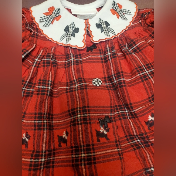 Vintage Bonnie Baby Scottie Dog Dress Christmas Plaid Red and Black size 0 to 3 - Picture 3 of 4